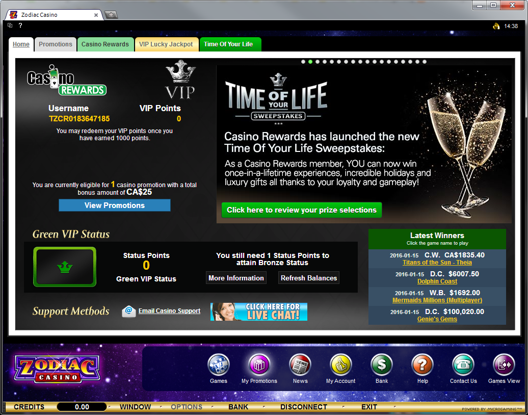 zodiac casino login page